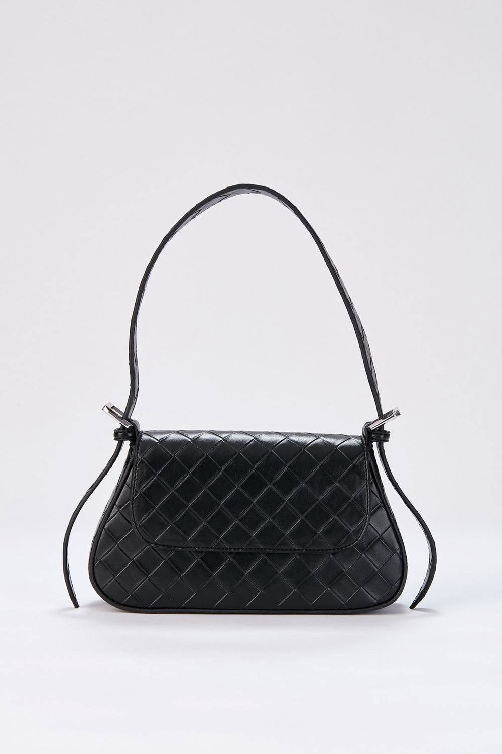 Belissh Women's Braided Embossed Vegan Leather Baguette Shoulder Bag in Black