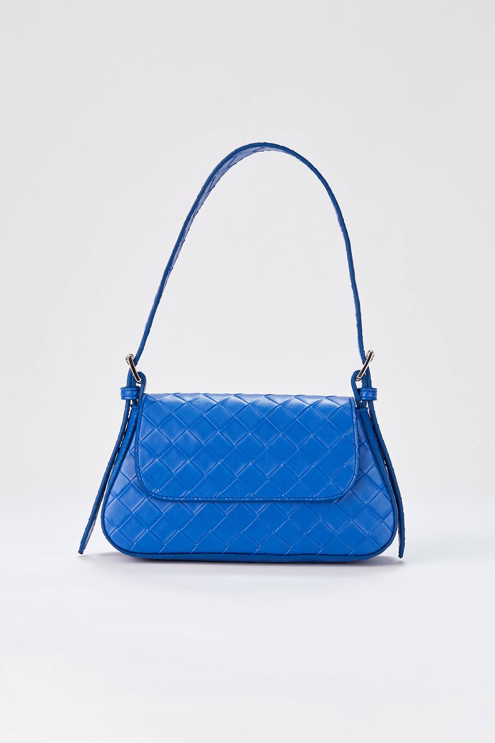 Belissh Women's Braided Embossed Vegan Leather Baguette Shoulder Bag in Royal