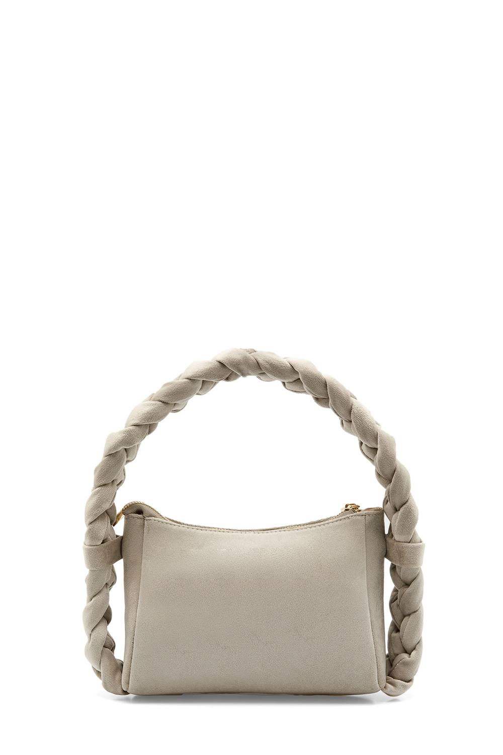 Belissh Women's Braided Handle Velvet Shoulder Bag in Beige