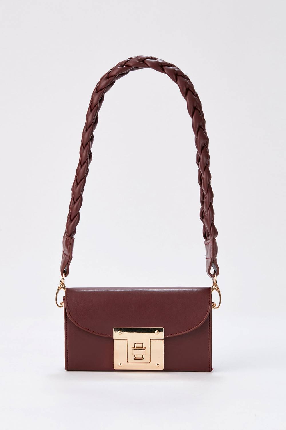 Belissh Women's Mini Shoulder Bag With Chuncky Braided Strap in Burgundy