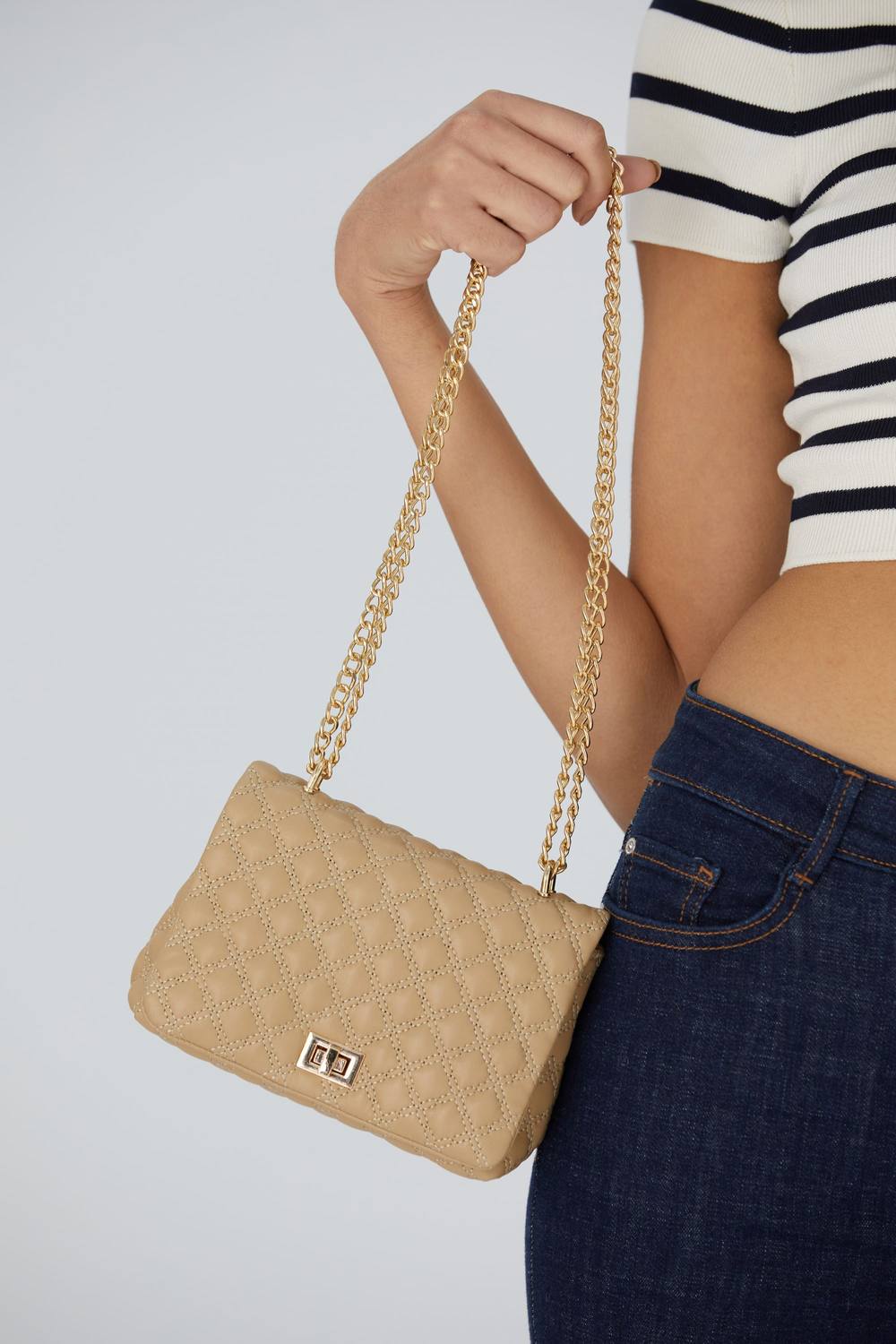 Belissh Women's Quilted Plant Based Leather Crossbody Bag in Nude