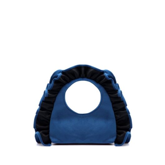 Belissh Women's Ruffle Handle Velvet Shoulder Bag in Blue