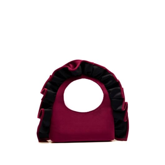 Belissh Women's Ruffle Handle Velvet Shoulder Bag in Burgundy
