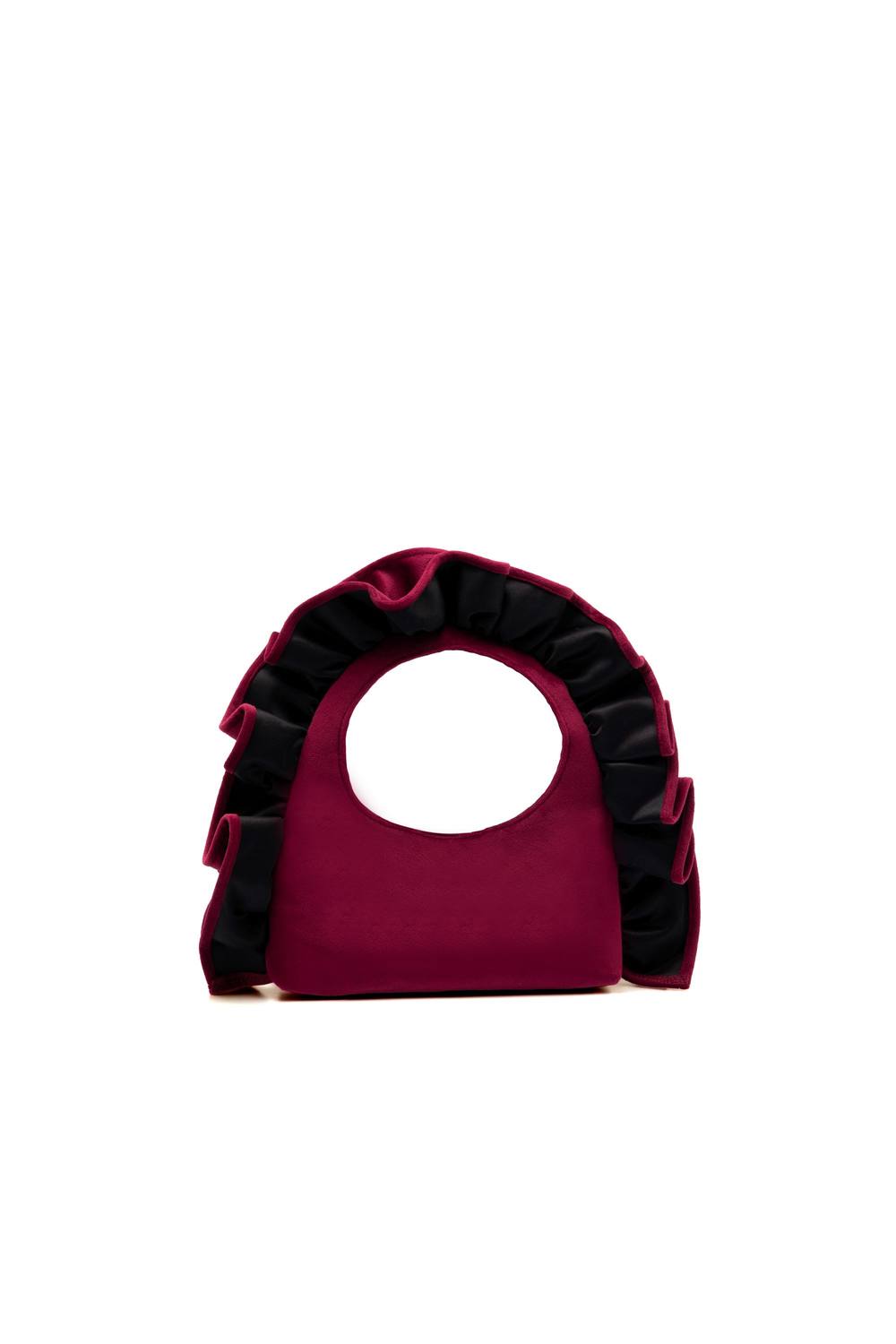 Belissh Women's Ruffle Handle Velvet Shoulder Bag in Burgundy