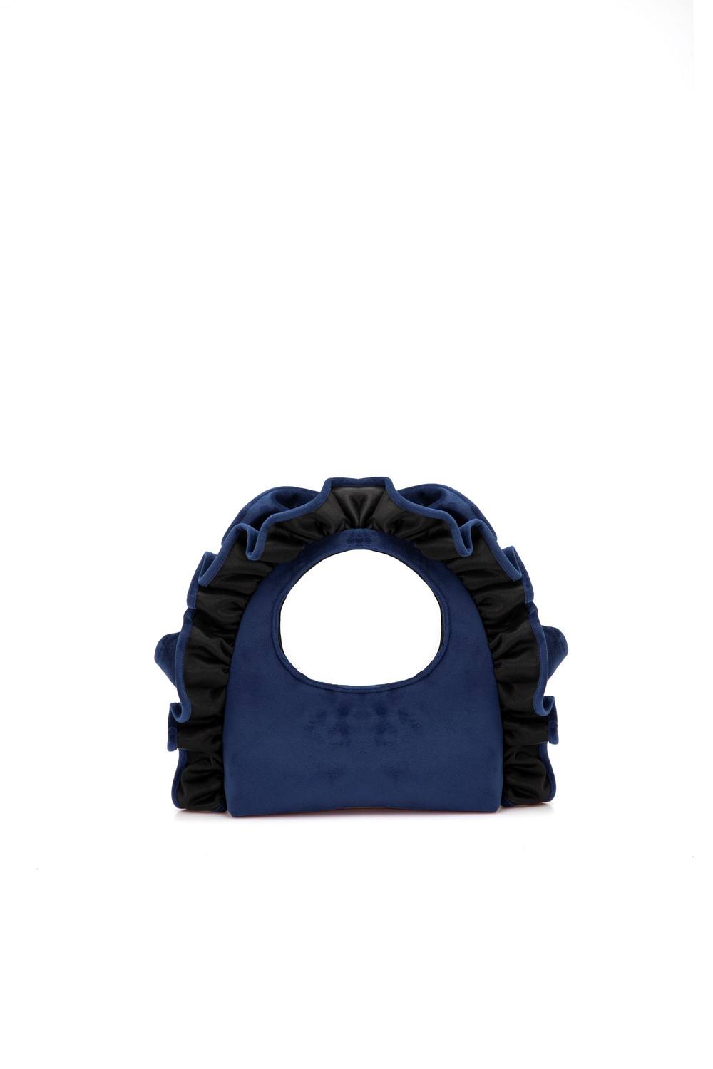 Belissh Women's Ruffle Handle Velvet Shoulder Bag in Navy