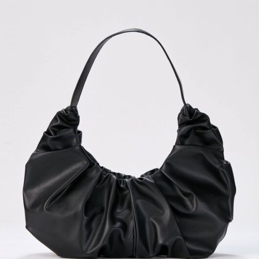 Belissh Women's Vegan Leather Gathering Detail Shoulder Bag in Black