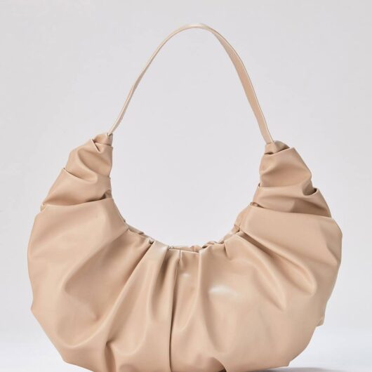 Belissh Women's Vegan Leather Gathering Detail Shoulder Bag in Nude