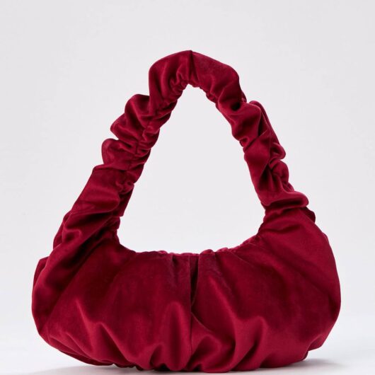 Belissh Women's Velvet Croissant Hand Bag in Burgundy