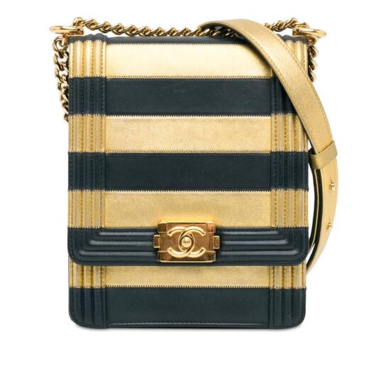 Chanel Women's Preloved 19 Flap Bag Black Gold Crossbody Bags in Gold