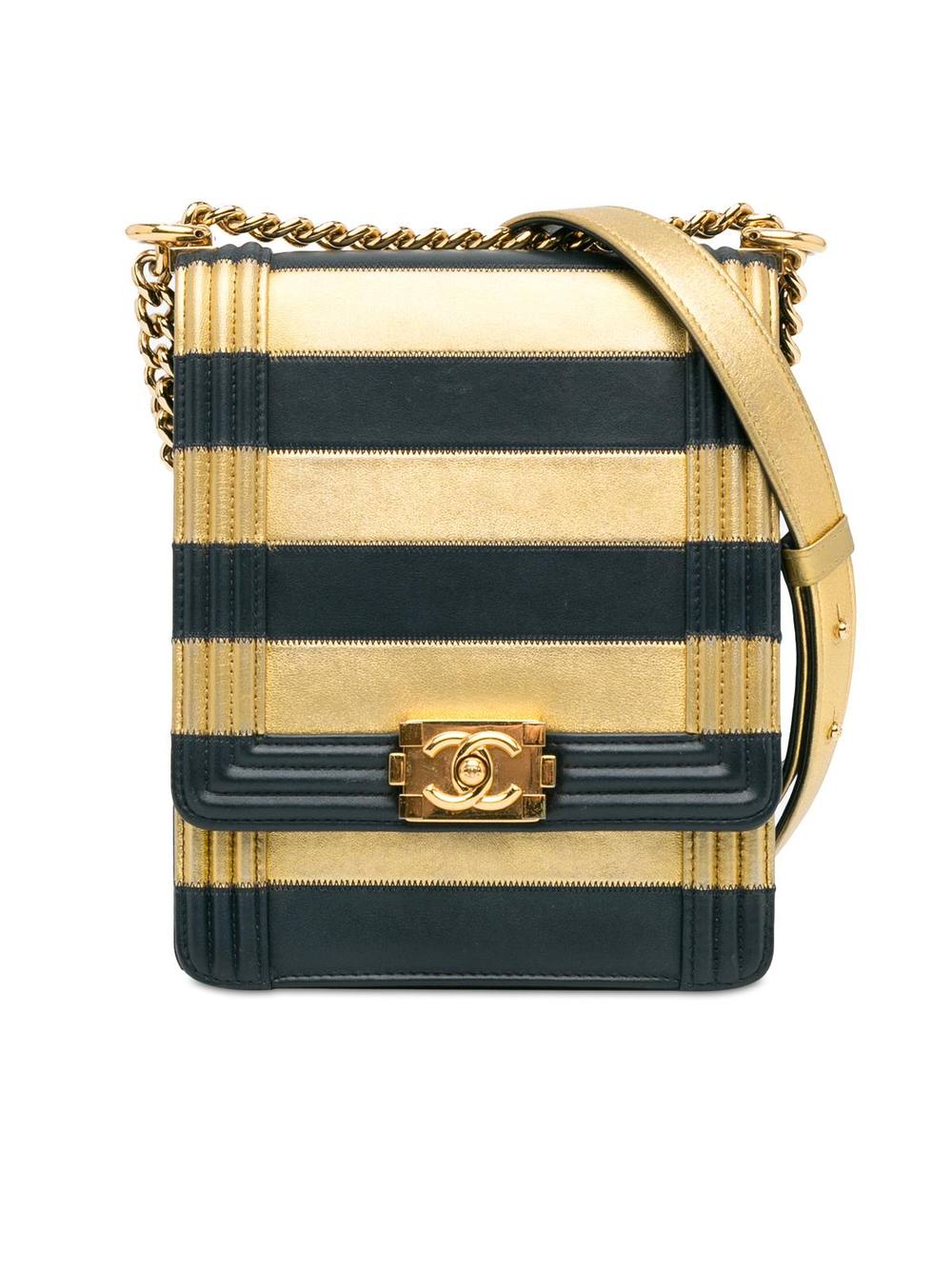 Chanel Women's Preloved 19 Flap Bag Black Gold Crossbody Bags in Gold
