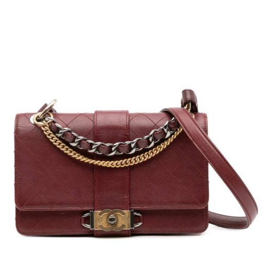 Chanel Women's Preloved Chain Detail Shoulder Bag Satchel in Red