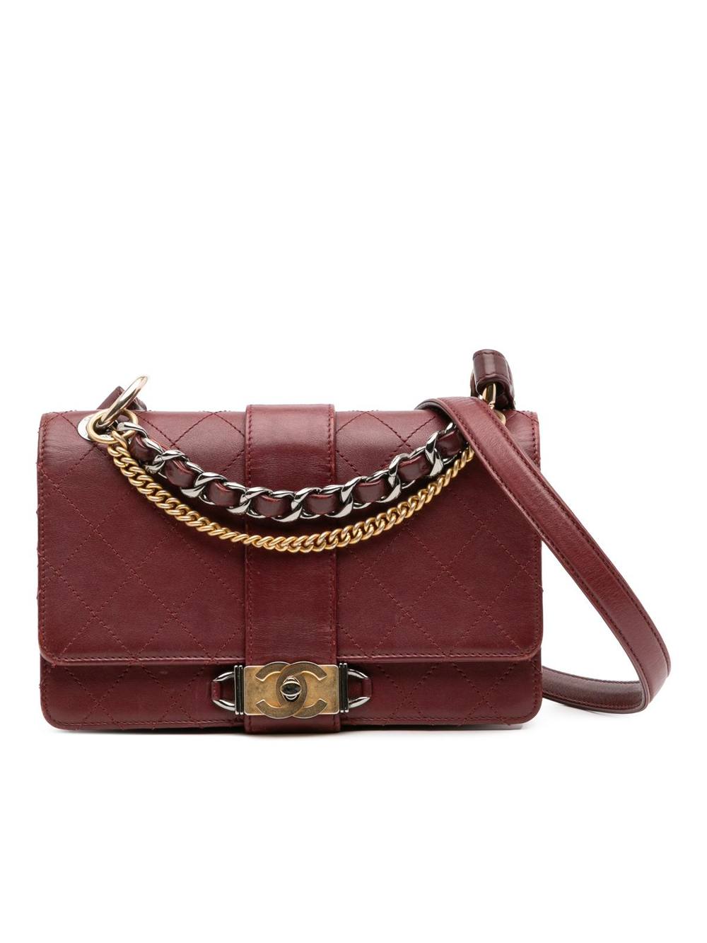 Chanel Women's Preloved Chain Detail Shoulder Bag Satchel in Red