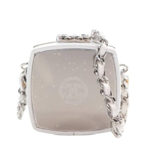 Chanel Women's Preloved Compact Mirror Bag with Chain Shoulder Strap Stylish in White