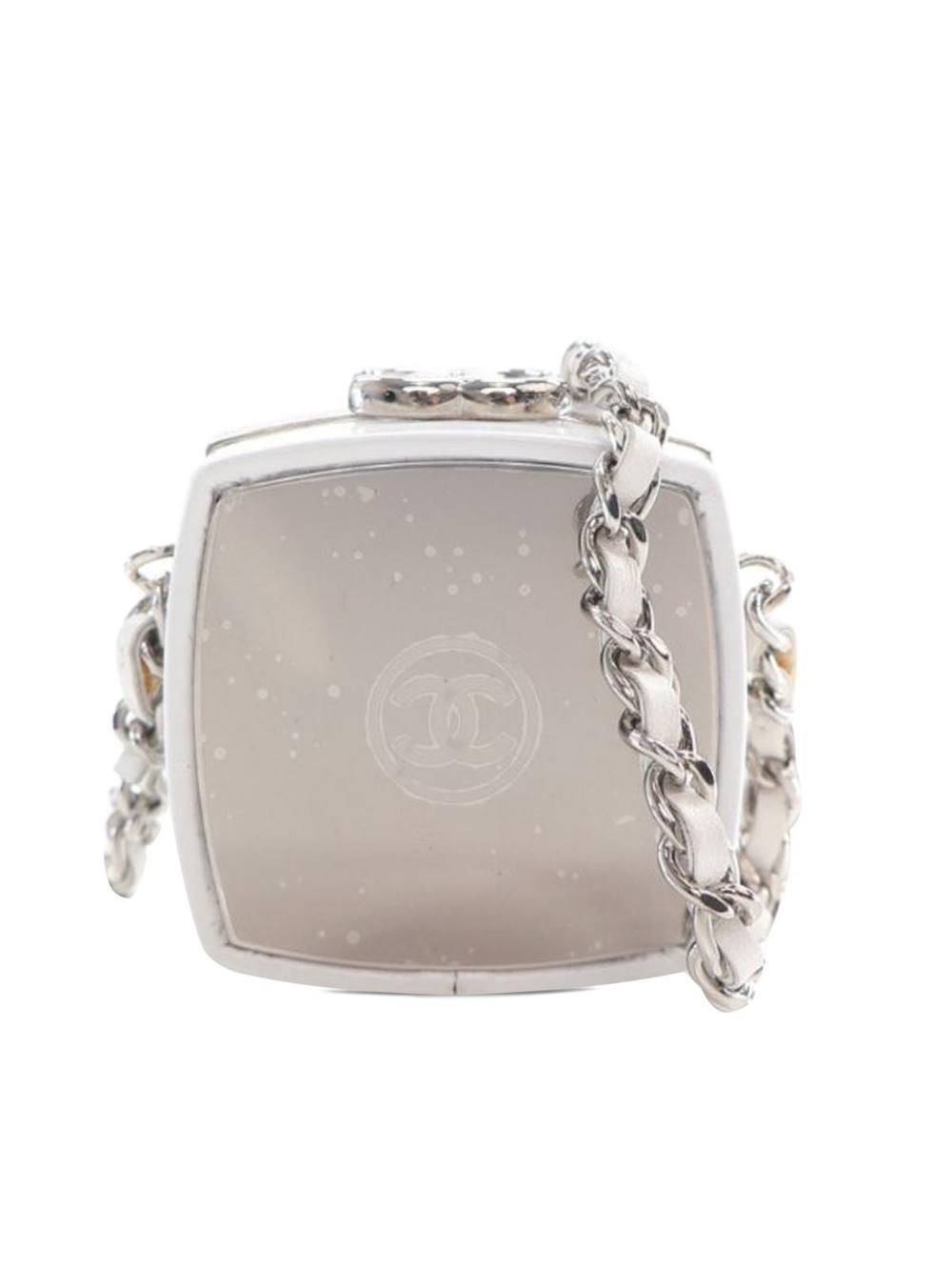 Chanel Women's Preloved Compact Mirror Bag with Chain Shoulder Strap Stylish in White