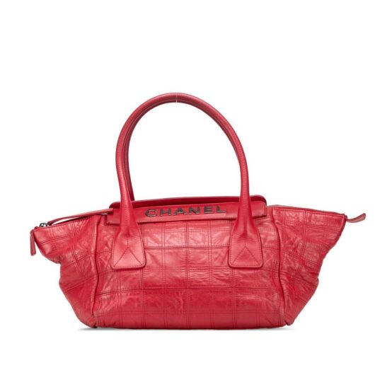 Chanel Women's Preloved Leather Structured Tote Bag Handbags in Red