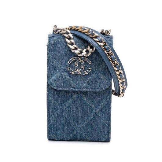 Chanel Women's Preloved Phone Holder Chain Bag Satchel in Blue