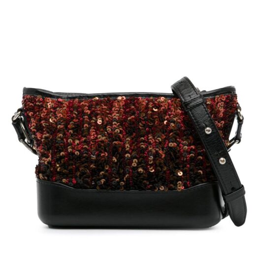 Chanel Women's Preloved Sequin Embellished Shoulder Bag with Leather Trim in Brown