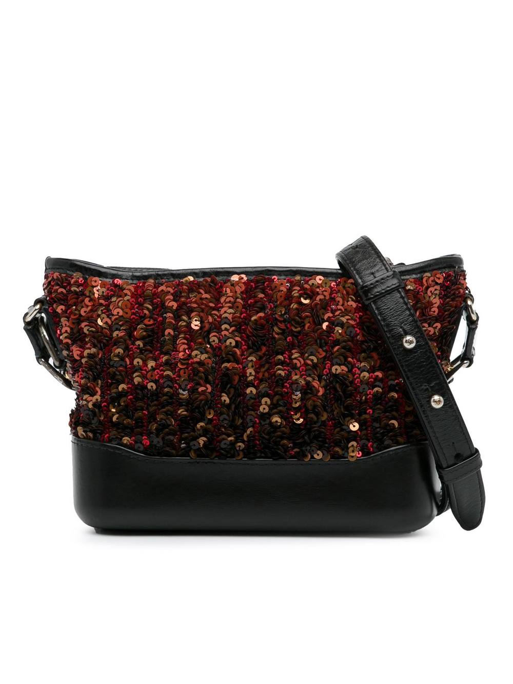 Chanel Women's Preloved Sequin Embellished Shoulder Bag with Leather Trim in Brown