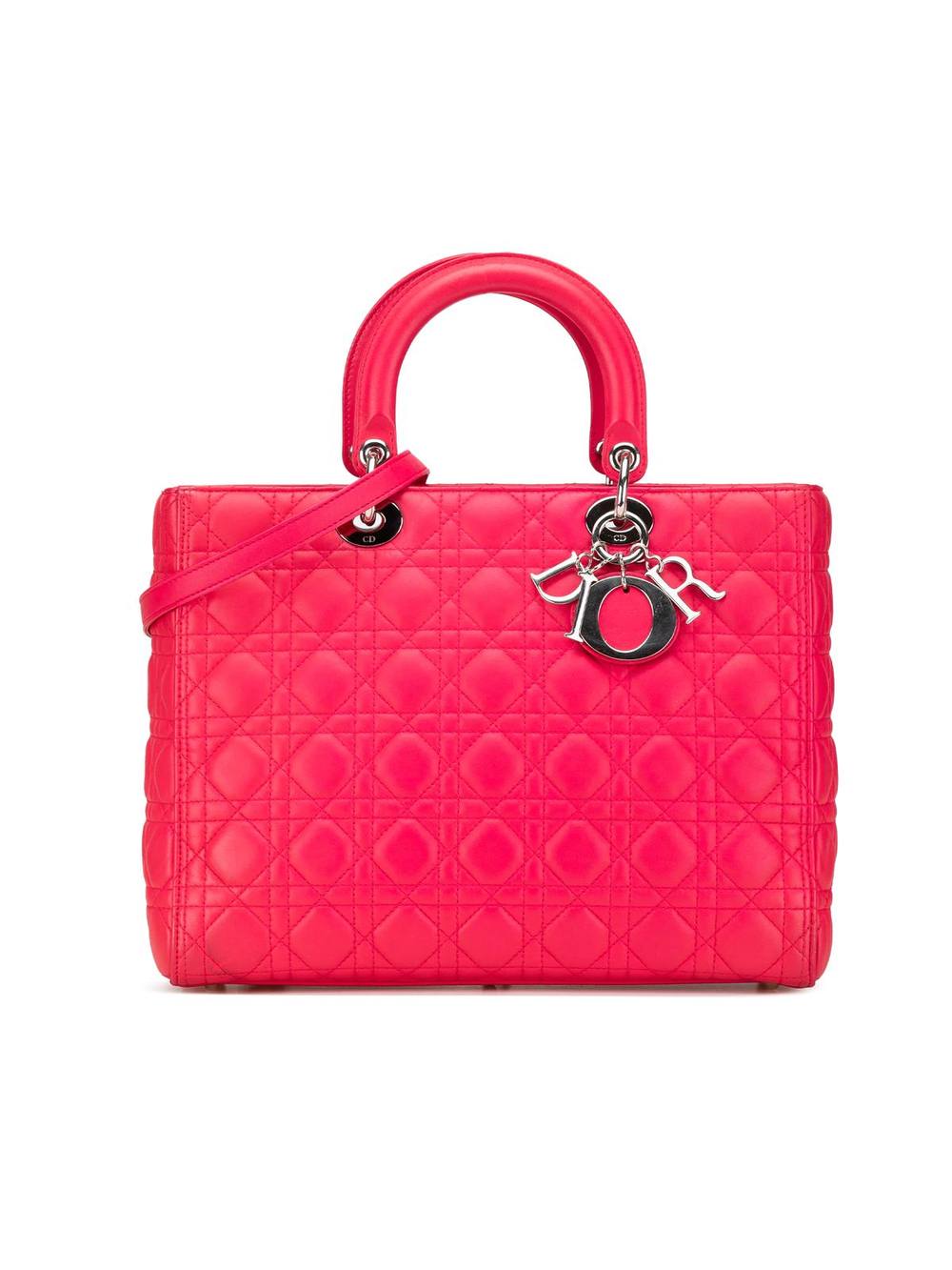 Dior Women's Preloved Large Lambskin Cannage Lady Satchel Bag in Pink