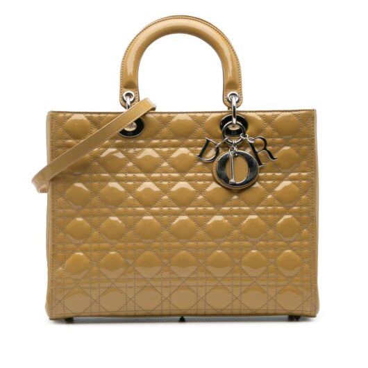 Dior Women's Preloved Large Patent Cannage Lady Satchel Bag in Yellow