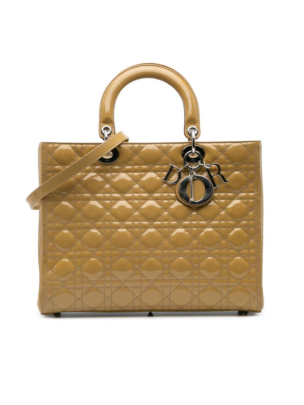 Dior Women's Preloved Large Patent Cannage Lady Satchel Bag in Yellow