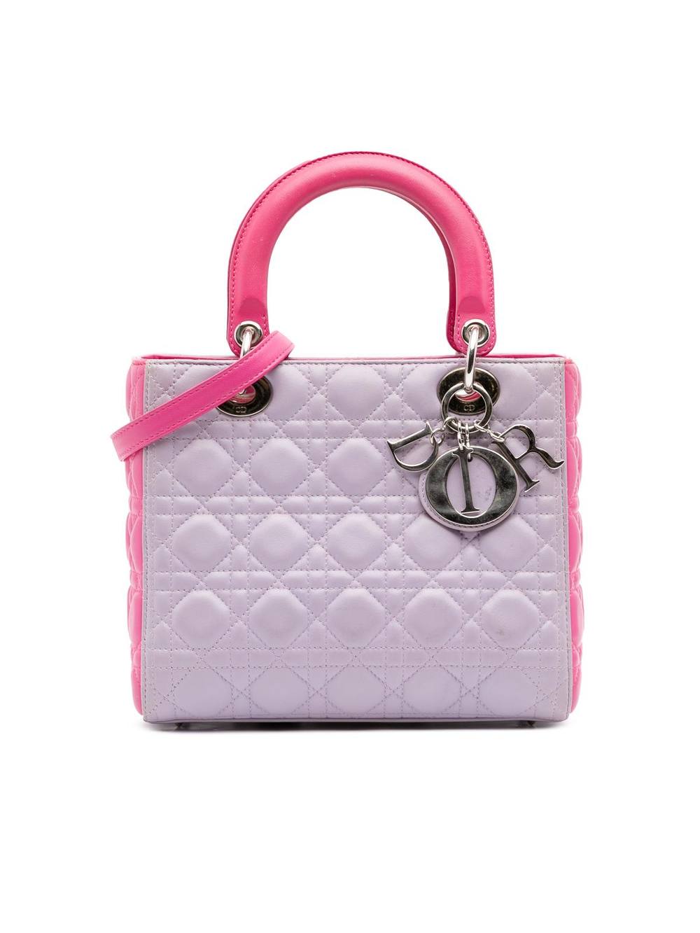 Dior Women's Preloved Medium Bicolor Lambskin Cannage Lady Satchel Bag in Purple
