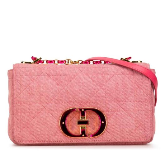 Dior Women's Preloved Medium Denim Macrocannage Caro Bag Crossbody Bags in Pink