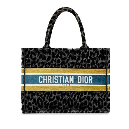 Dior Women's Preloved Mizza Medium Embroidered Canvas Leopard Book Tote Bag in Black