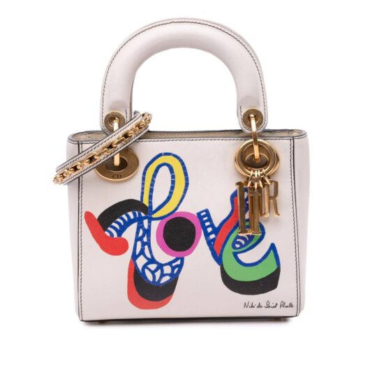 Dior Women's Preloved Niki De Saint Phalle Mini Calfskin Love Lady Satchel Bag in White