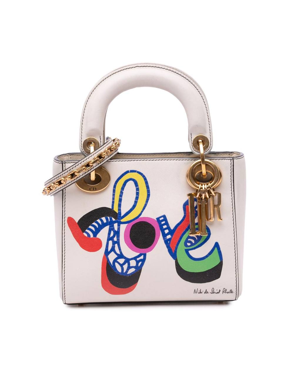 Dior Women's Preloved Niki De Saint Phalle Mini Calfskin Love Lady Satchel Bag in White