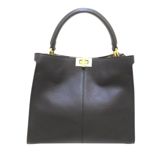 Fendi Women's Preloved Elegant Leather Top Handle Handbag Satchel in Black