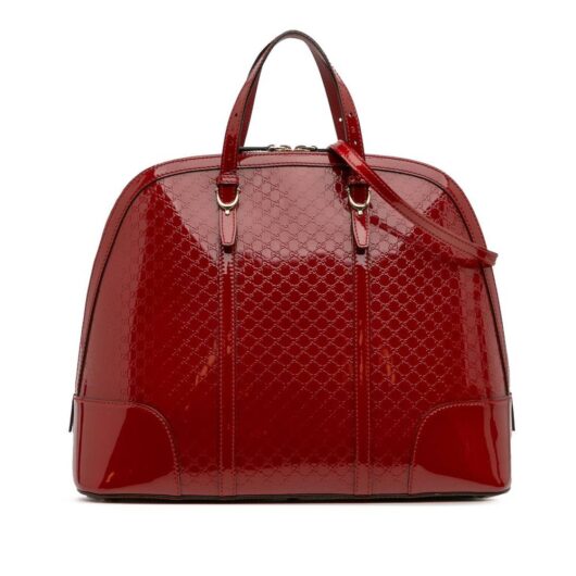 Gucci Women's Preloved Large Microssima Patent Nice Dome Top Handle Bag in Red
