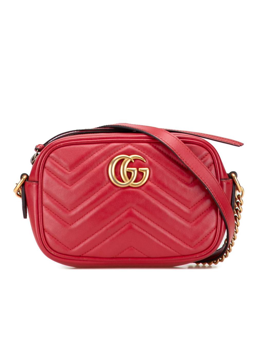Gucci Women's Preloved Mini GG Marmont Matelasse Leather Crossbody Bag in Red
