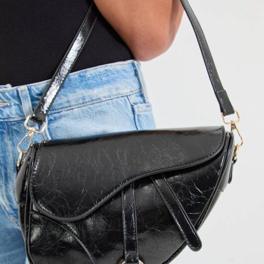 MISSPAP Women's Genevieve Faux Leather Saddle Shoulder Bag in Black