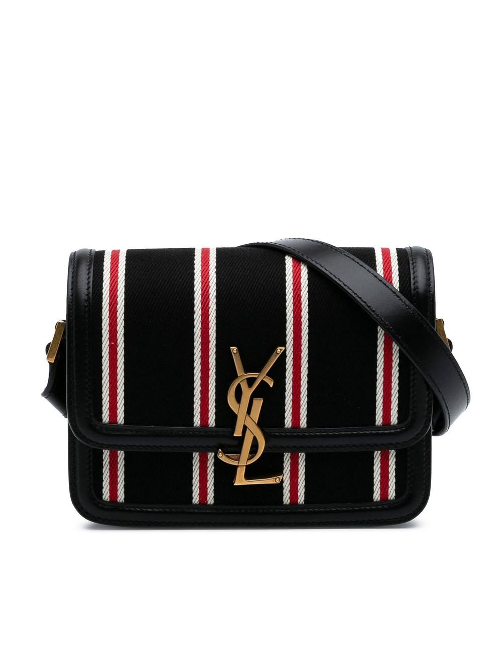 Saint Laurent Women's Preloved Niki Mini Bag Striped Canvas Crossbody Bags in Black