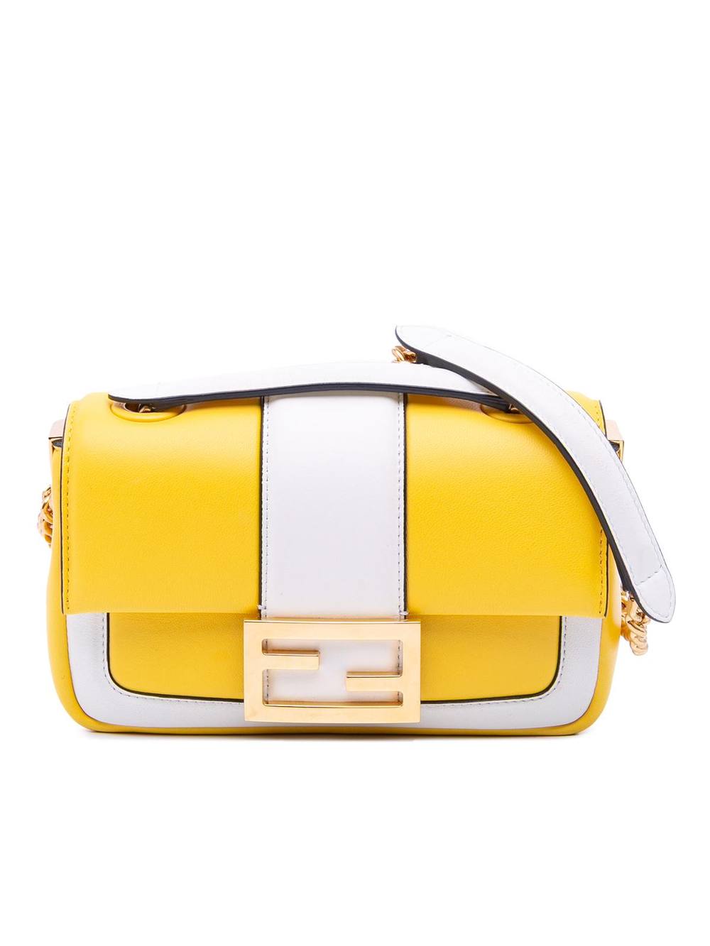 Fendi Women's Preloved Mini Bicolor Nappa Apolo Chain Baguette Shoulder Bag in Yellow