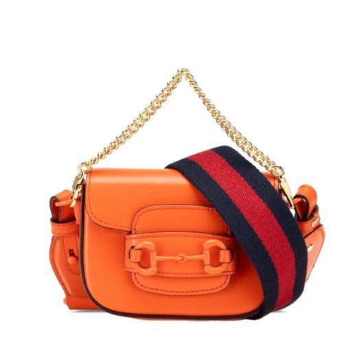 Gucci Women's Preloved Mini Leather Horsebit 1955 Web Satchel Bag in Orange