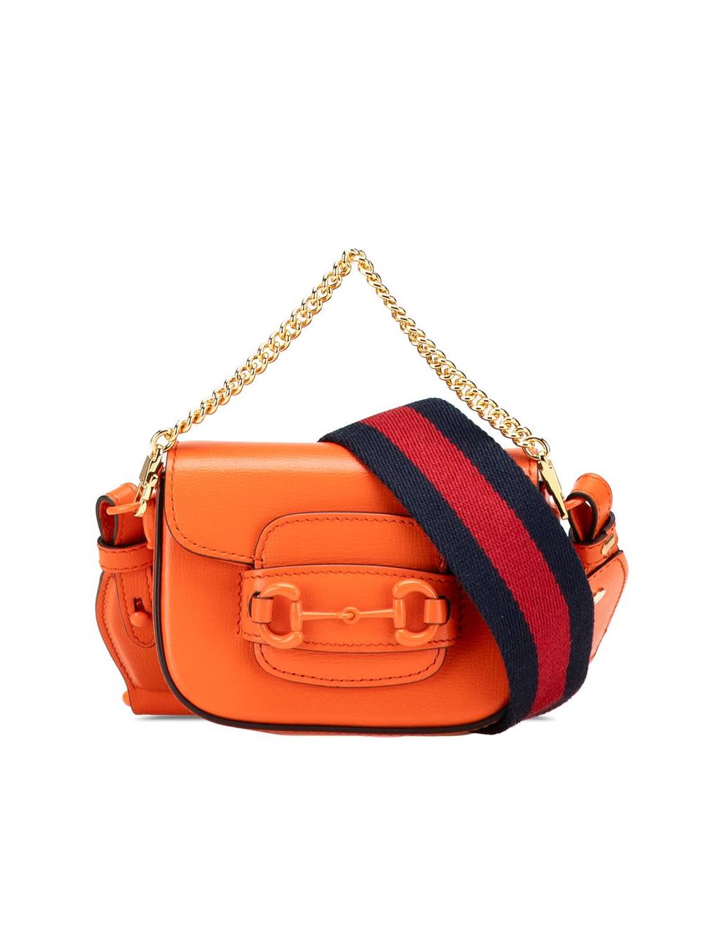 Gucci Women's Preloved Mini Leather Horsebit 1955 Web Satchel Bag in Orange