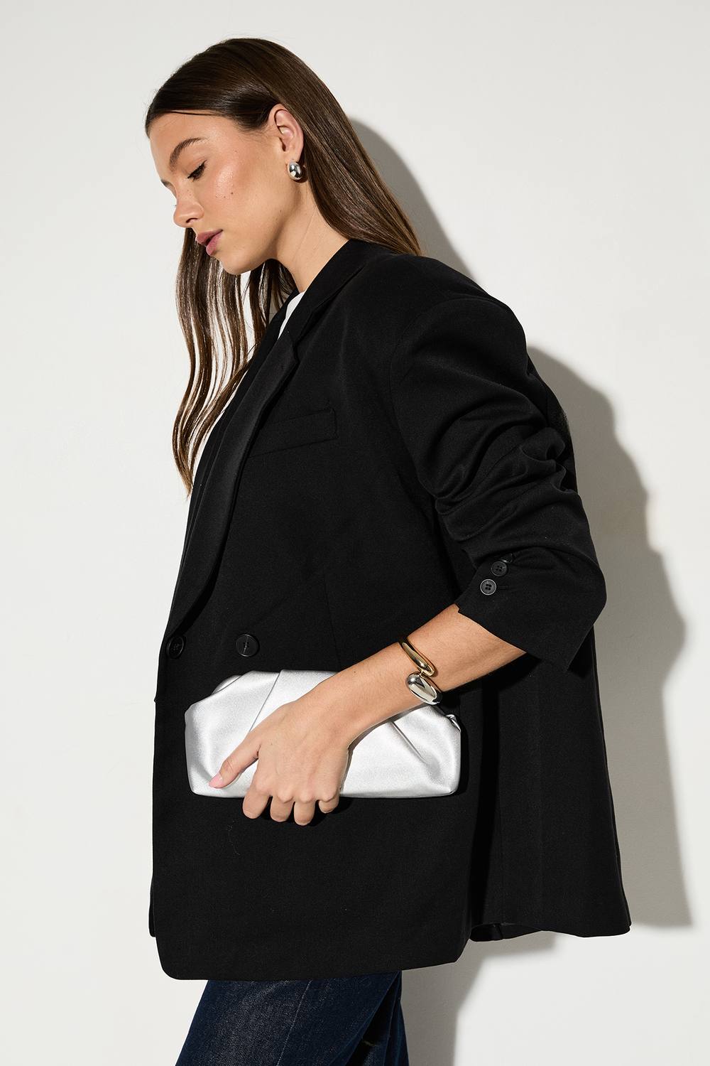 MISSPAP Women's Small Ruched Clutch Bag in Silver