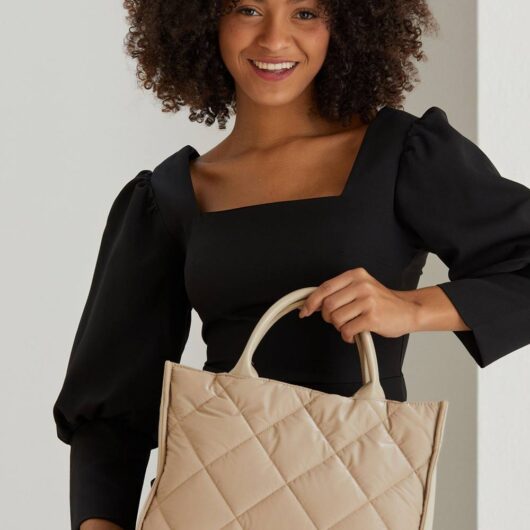 Belissh Women's Quilted Tote Bag With Detachable Crossbody Strap in Cream