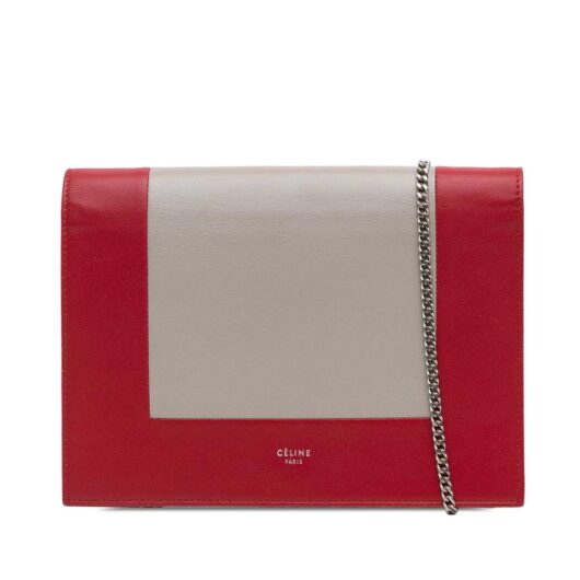 Celine Women's Preloved Leather Frame Wallet on Chain in Red