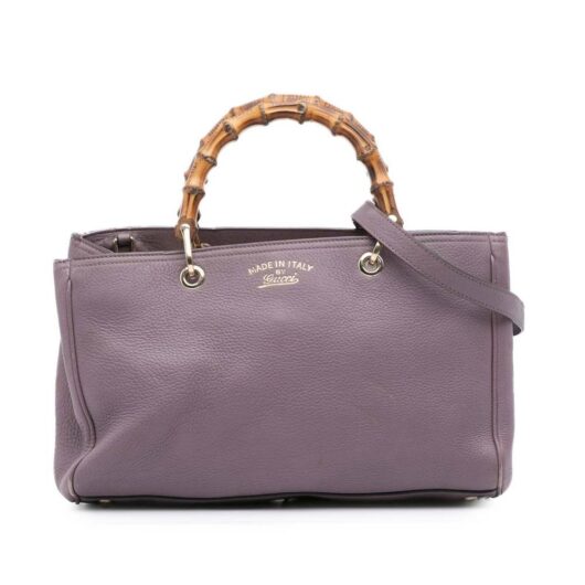 Gucci Women's Preloved Medium Calfskin Bamboo Shopper Satchel Bag in Purple