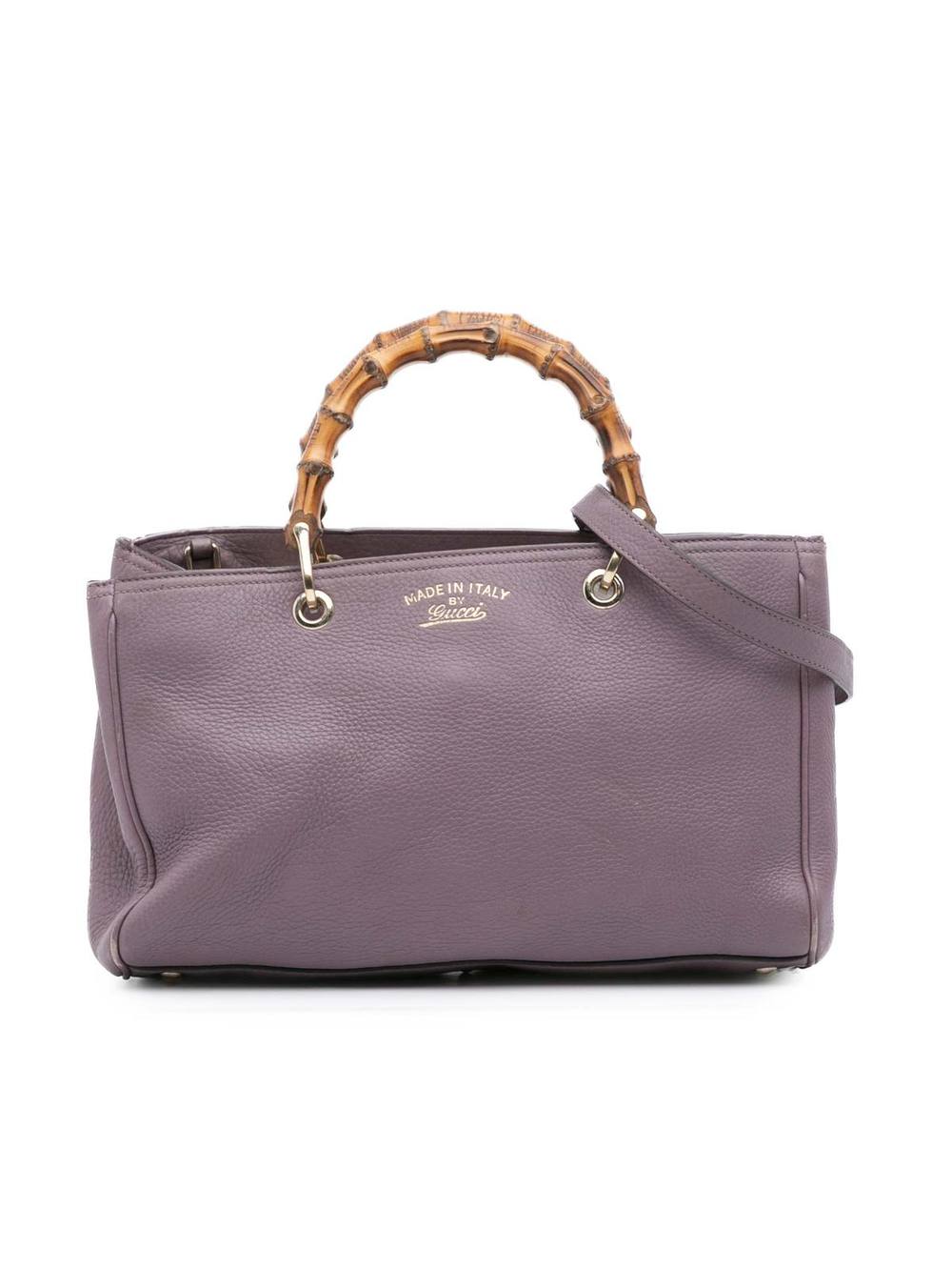 Gucci Women's Preloved Medium Calfskin Bamboo Shopper Satchel Bag in Purple