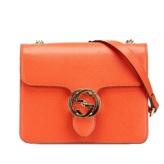 Gucci Women's Preloved Small Dollar Calfskin Interlocking G Crossbody Bag in Orange