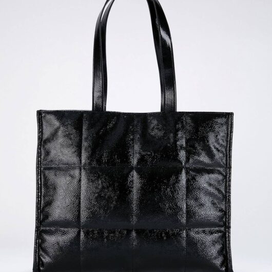 Belissh Women's Quilted Crinkle Patent Pu Leather Tote Bag in Black