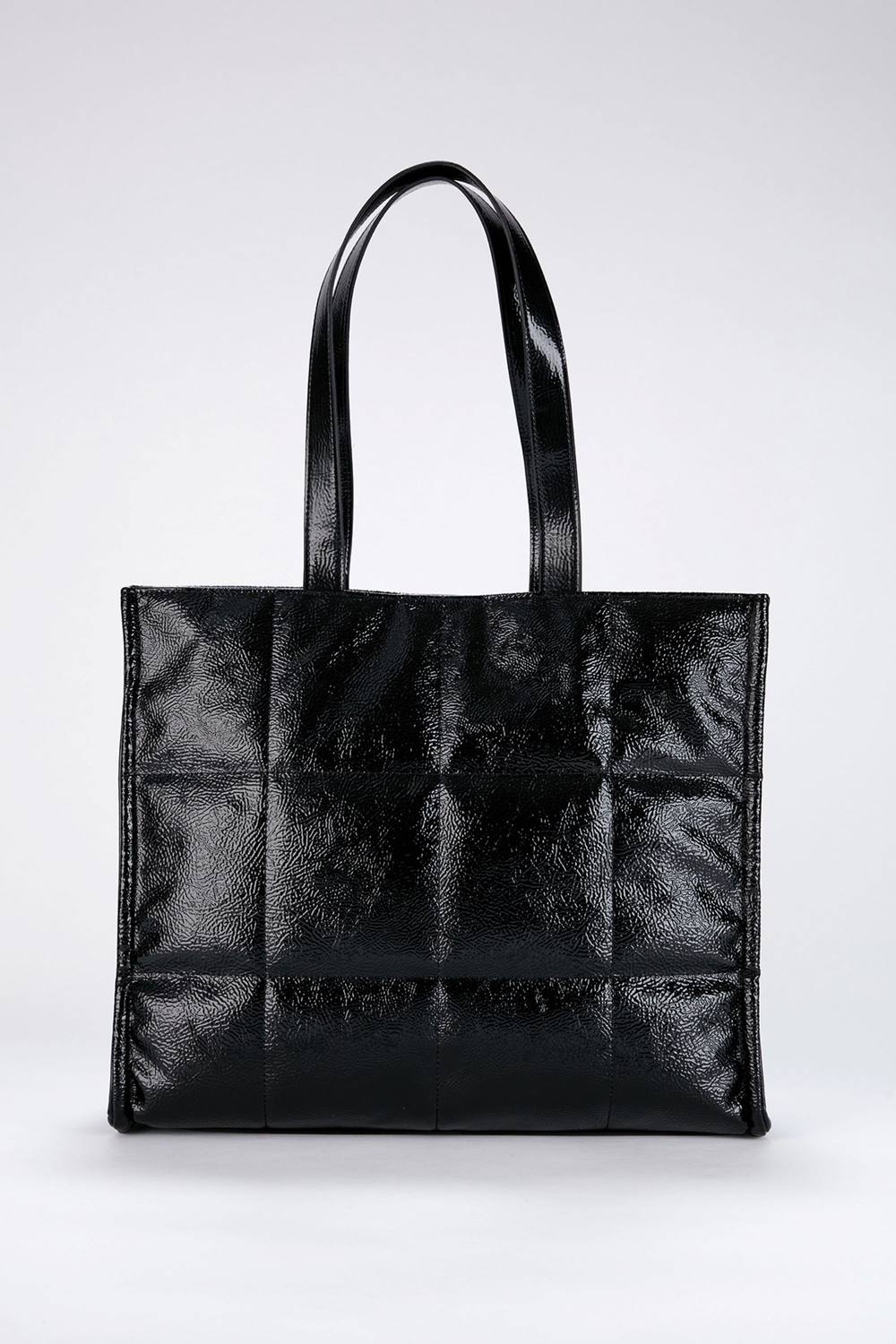 Belissh Women's Quilted Crinkle Patent Pu Leather Tote Bag in Black