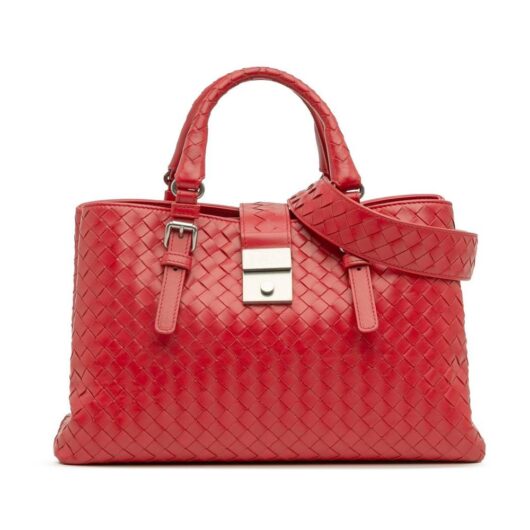 Bottega Veneta Women's Preloved Small Nappa Intrecciato Roma Satchel Bag in Red
