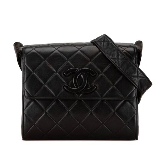 Chanel Women's Preloved CC Quilted Lambskin Flap Bag in Black