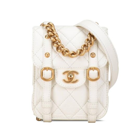 Chanel Women's Preloved Mini Aged Calfskin City School Flap Bag in White