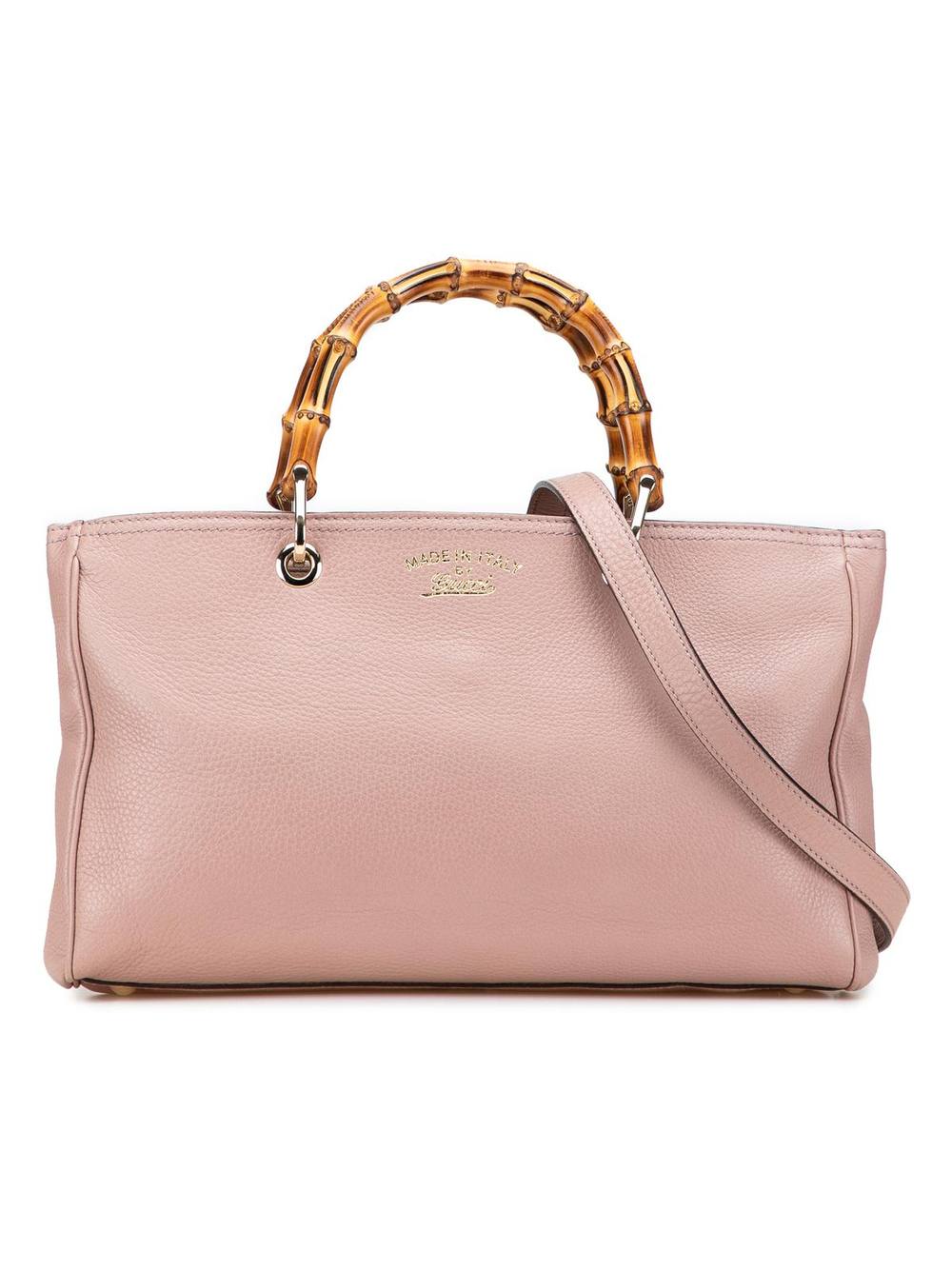 Gucci Women's Preloved Medium Calfskin Bamboo Shopper Satchel Bag in Pink